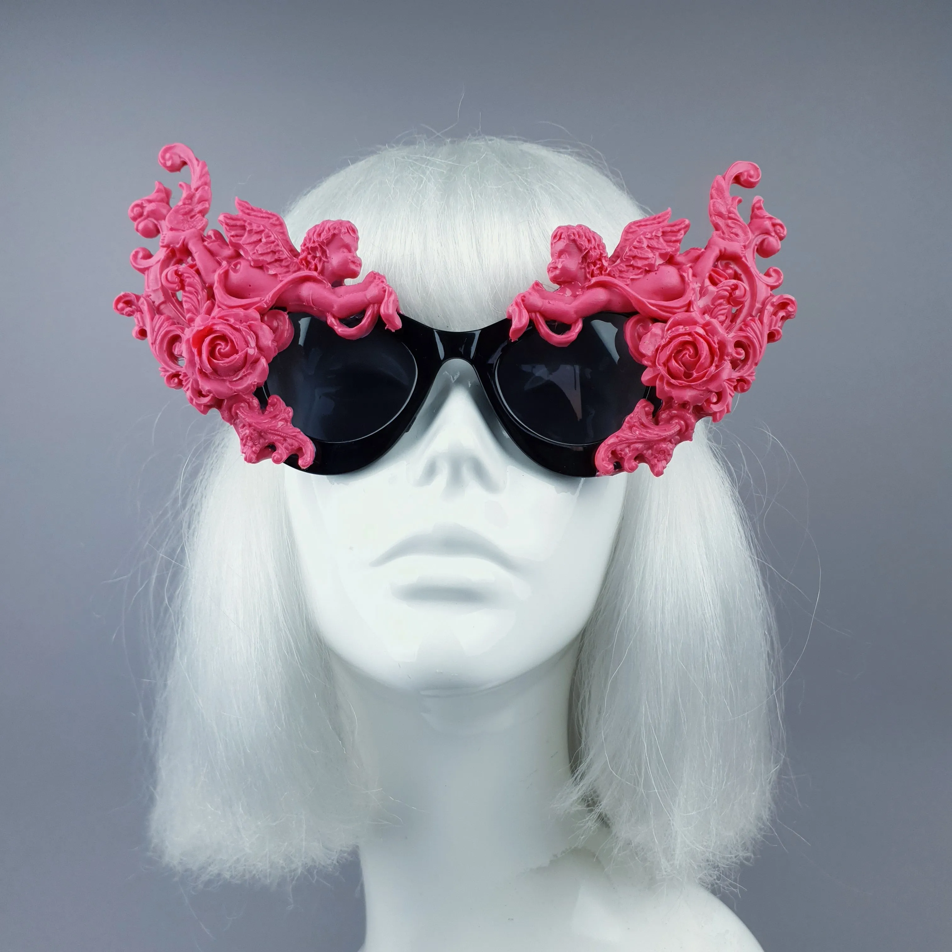 "Godiva" Ornate Pink Filigree on Black Sunglasses