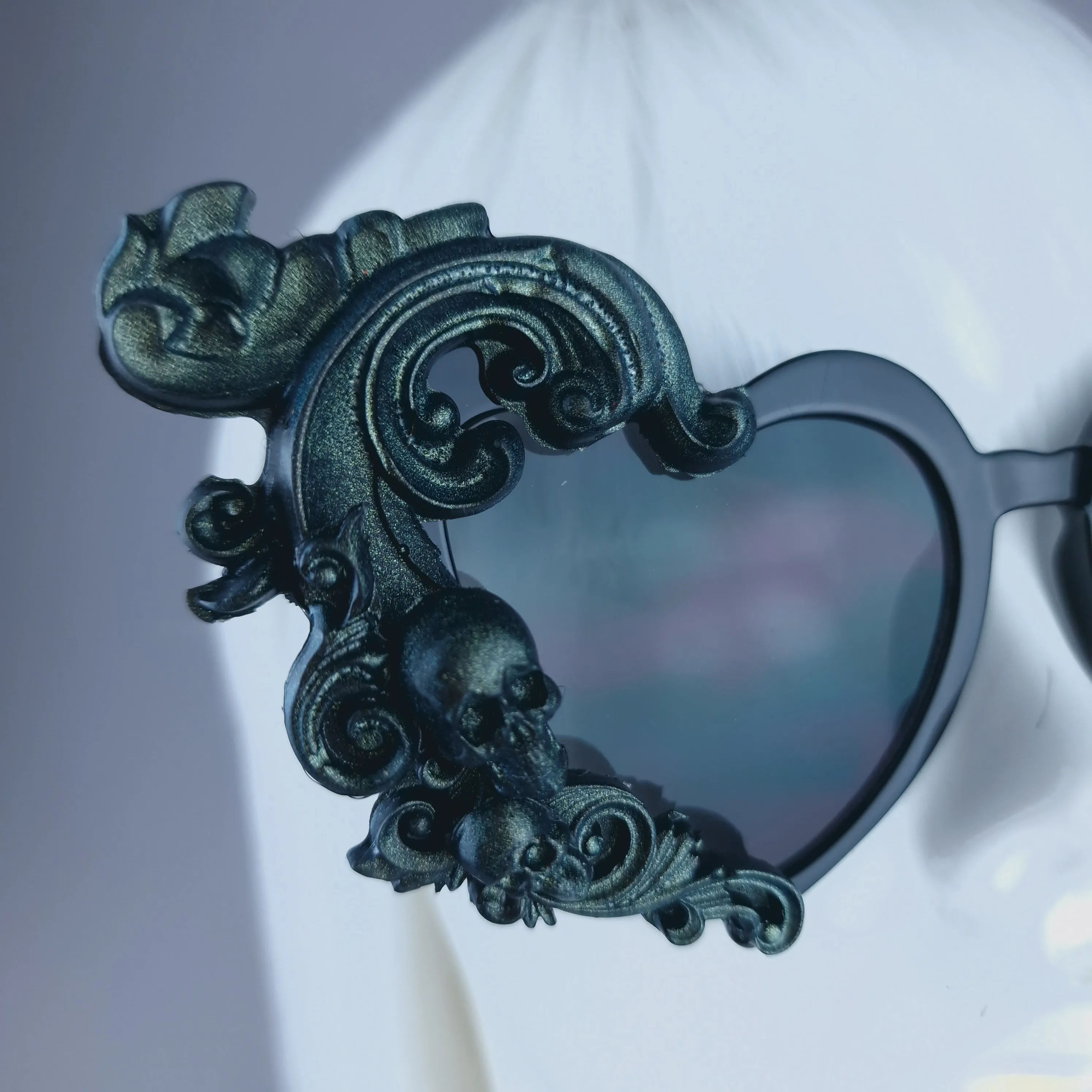 "Jupiter" Teal & Black Filigree Heart Shaped Sunglasses