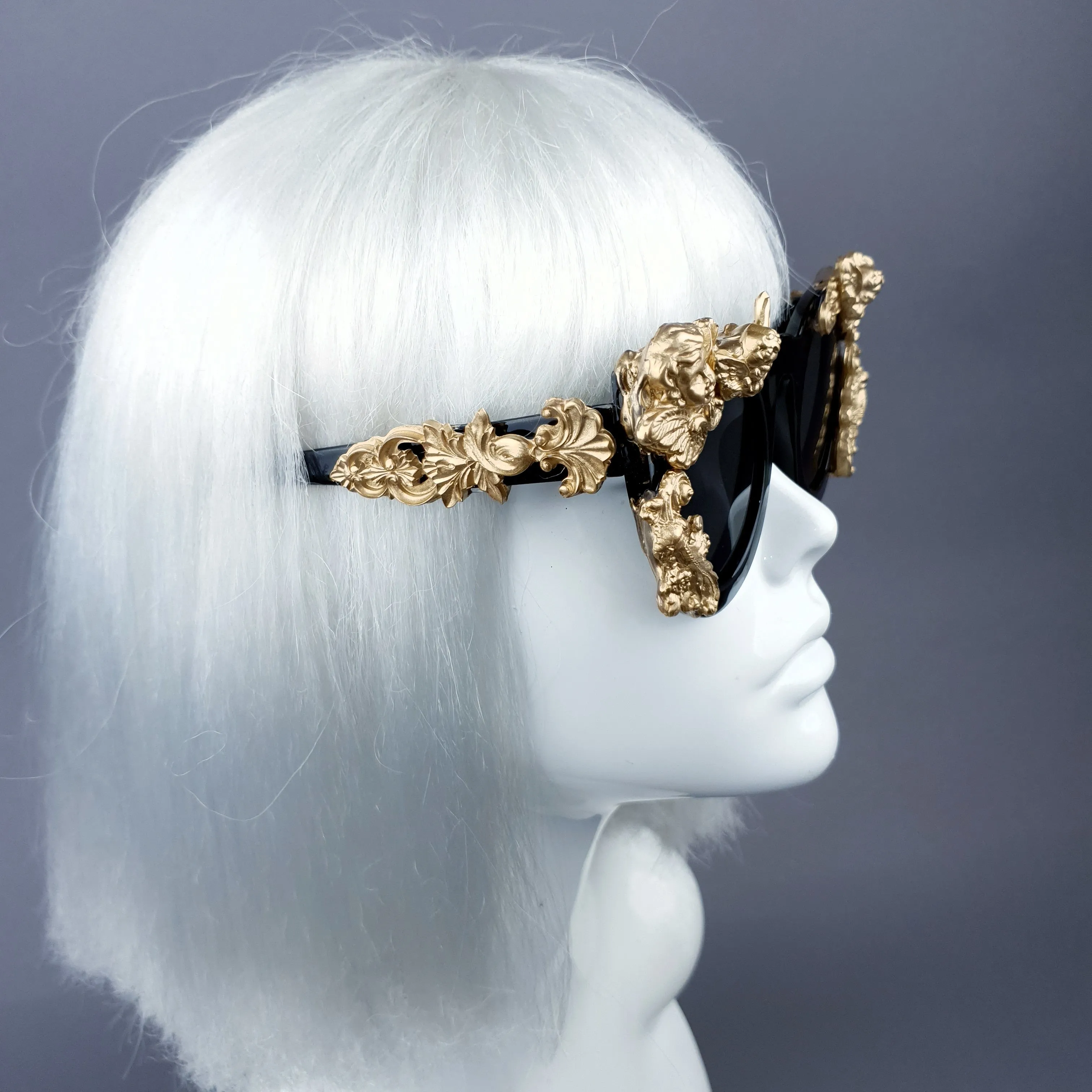 "Khalida" Black & Gold Filigree Ornate Sunglasses