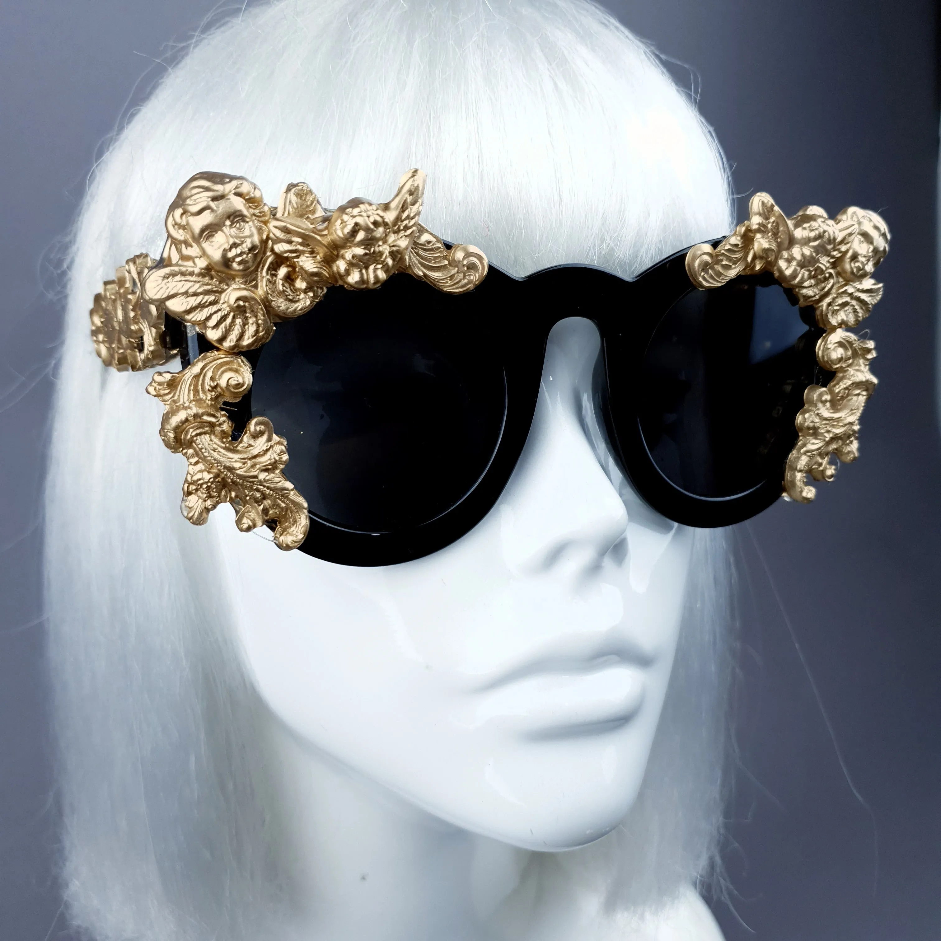 "Khalida" Black & Gold Filigree Ornate Sunglasses