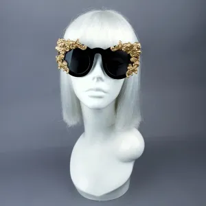 "Khalida" Black & Gold Filigree Ornate Sunglasses