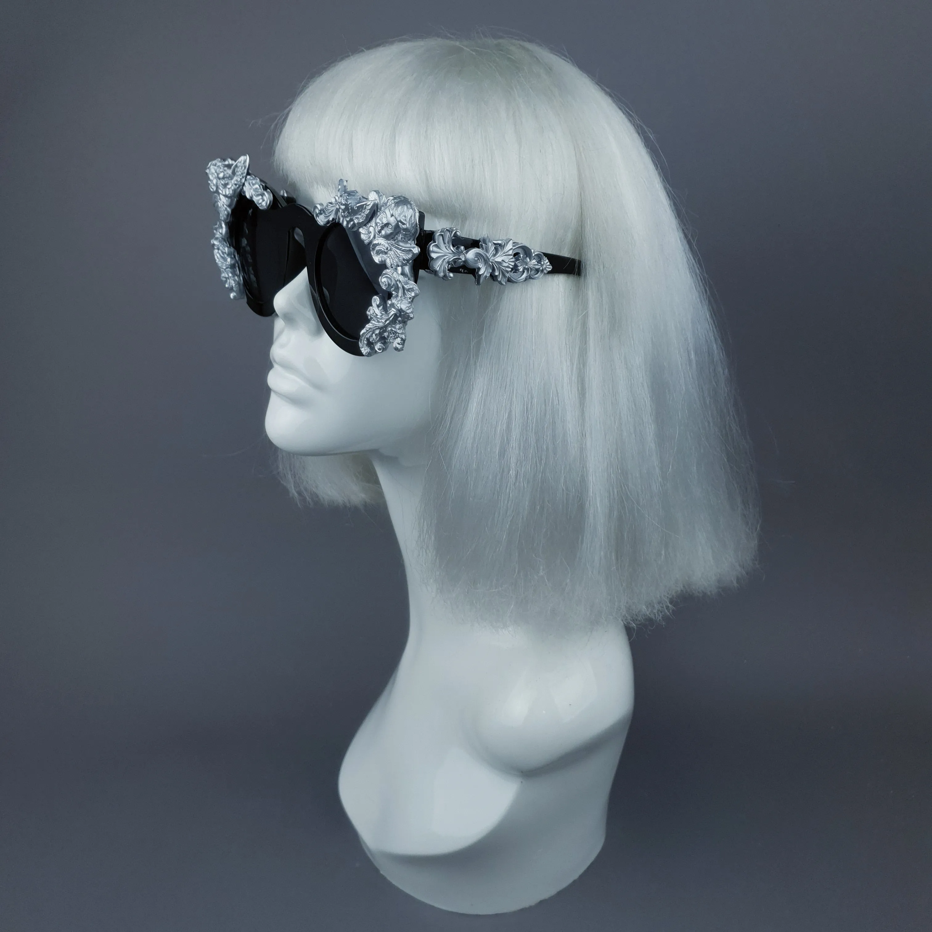 "Khalida" Black & Silver Filigree Ornate Sunglasses