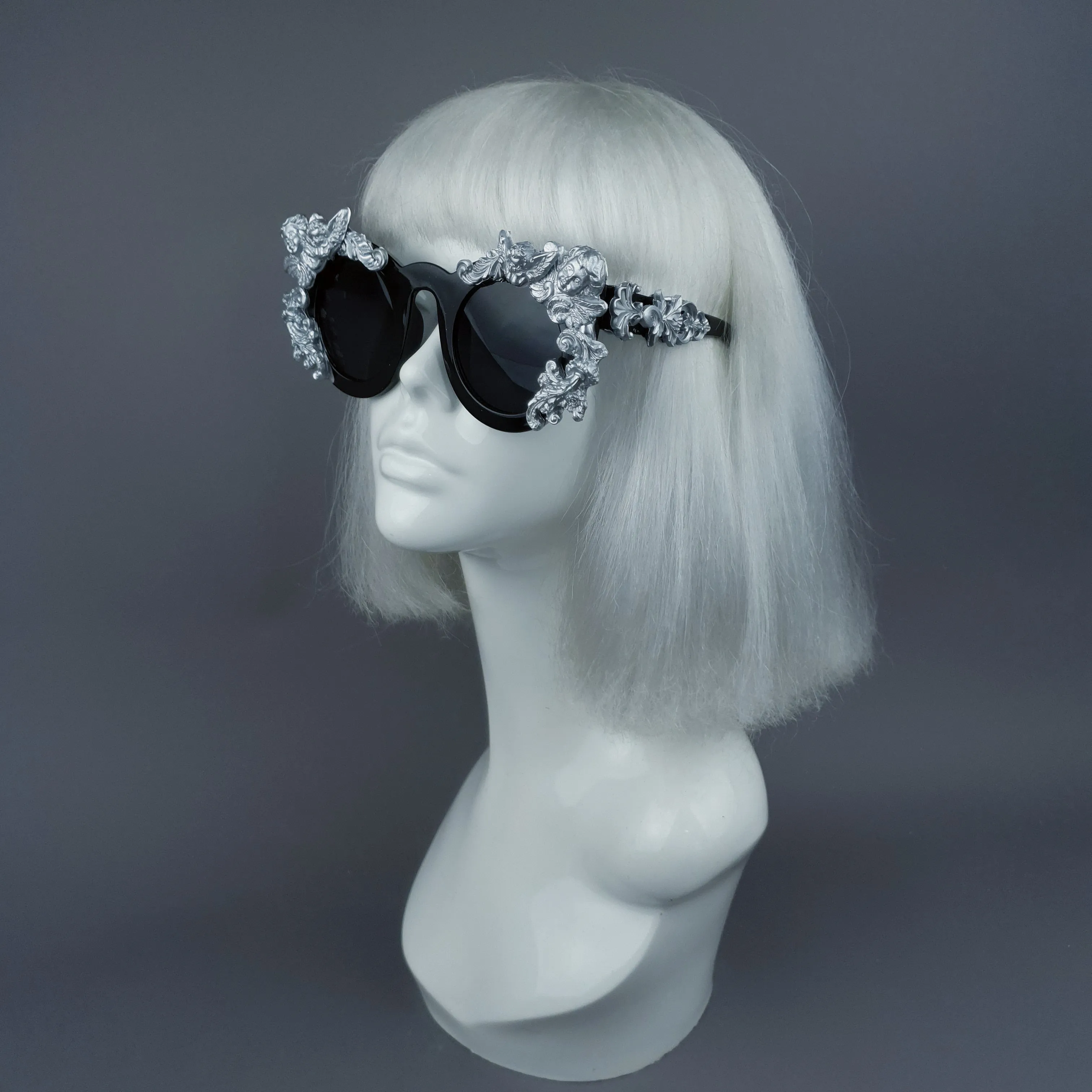 "Khalida" Black & Silver Filigree Ornate Sunglasses