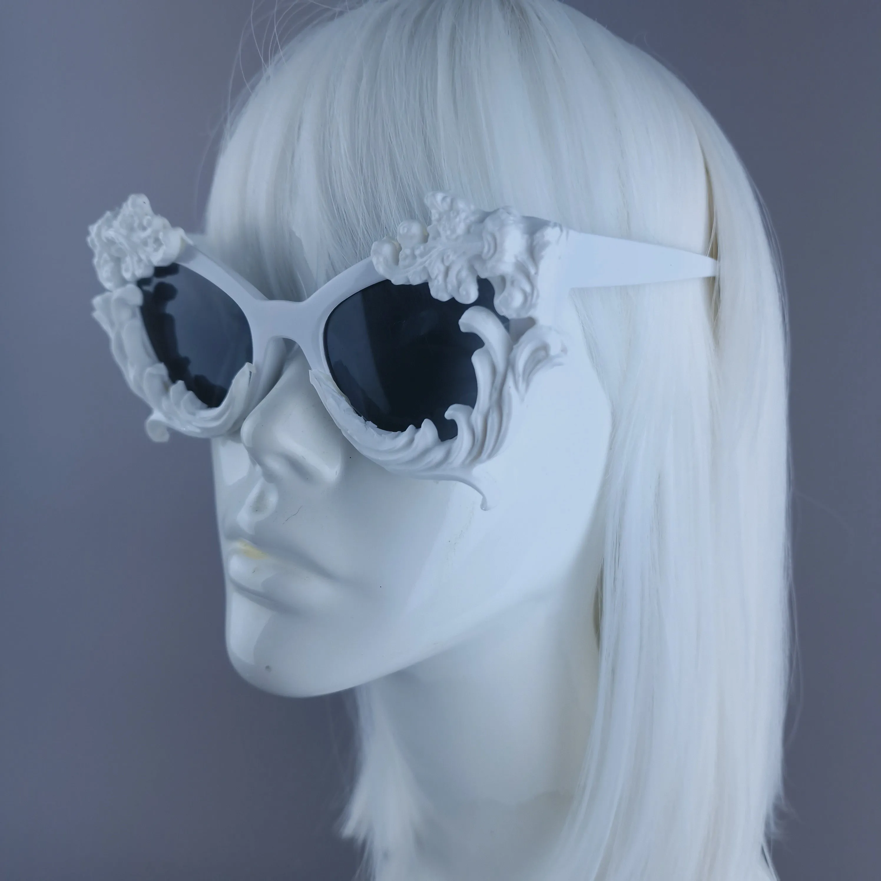 "Nieve" White Filigree Catseye Sunglasses