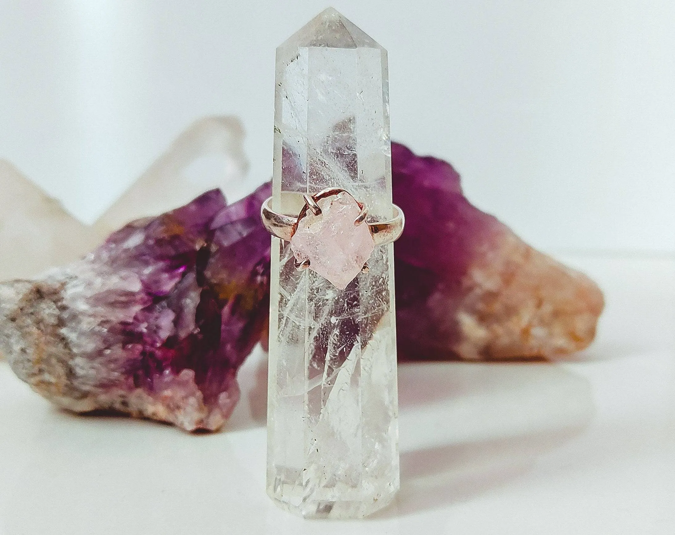 Raw Rose Quartz Birthstone Ring