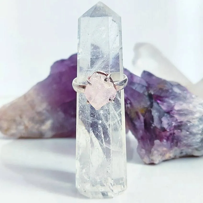 Raw Rose Quartz Birthstone Ring