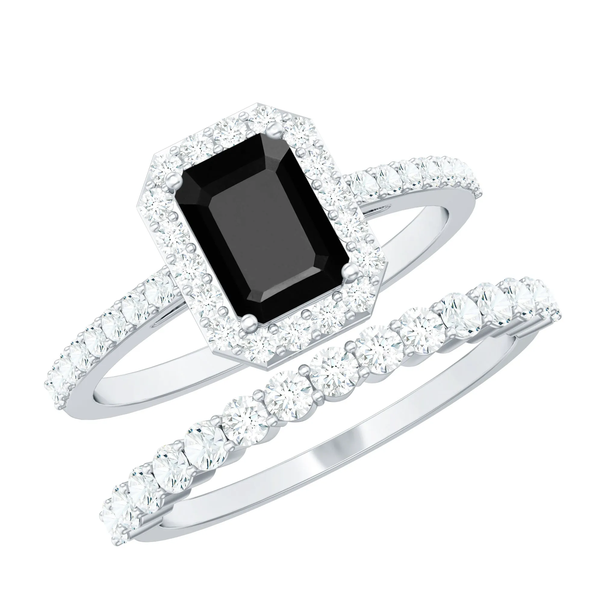 Real Black Onyx and Moissanite Stackable Ring Set