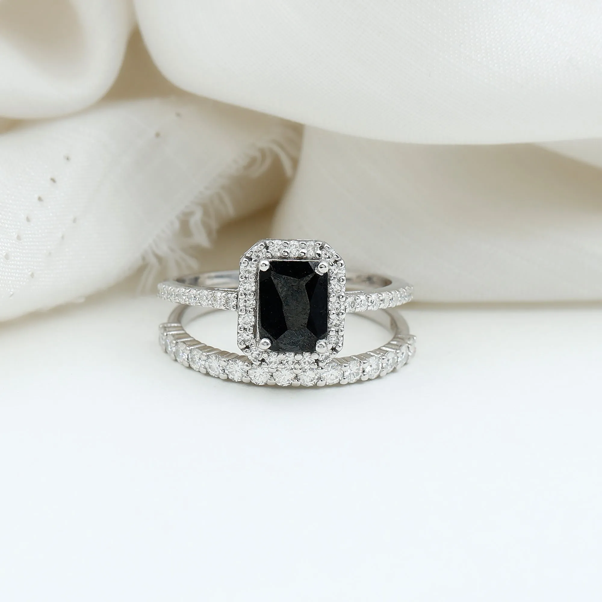 Real Black Onyx and Moissanite Stackable Ring Set