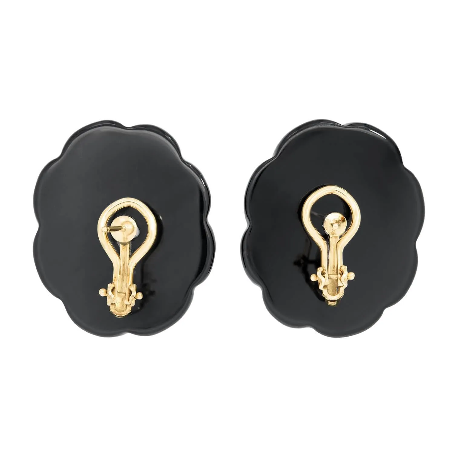 Retro 14k Onyx and Tiger's Eye Flower Earrings