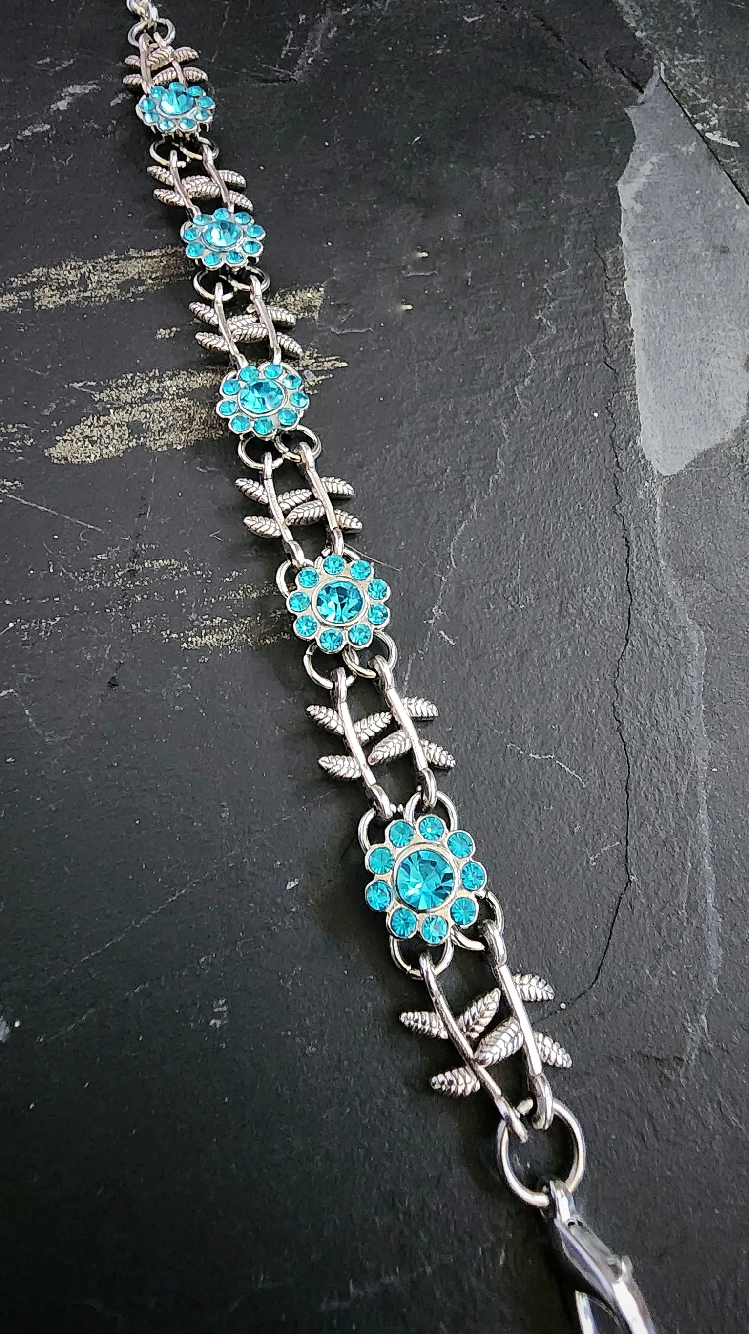 Rhinestone Flower Bracelet in Turquoise, Red, Green or AB