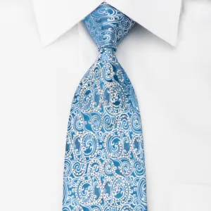 Roberta di Camerino Rhinestone Silk Necktie Silver Filigree On Blue