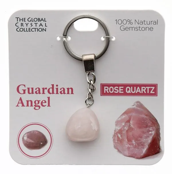 Rose Quartz- Natural Gemstone Keyring - 'Guardian Angel'