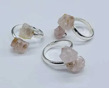 (set Of 3) Adjustable Rose Quartz Rings