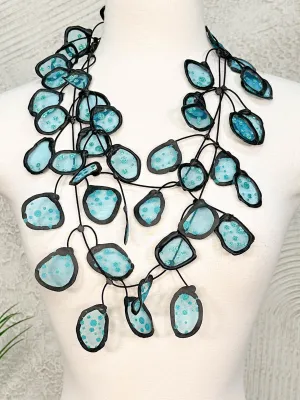 Sheer Fabric Necklace, Turquoise Glitter Dots