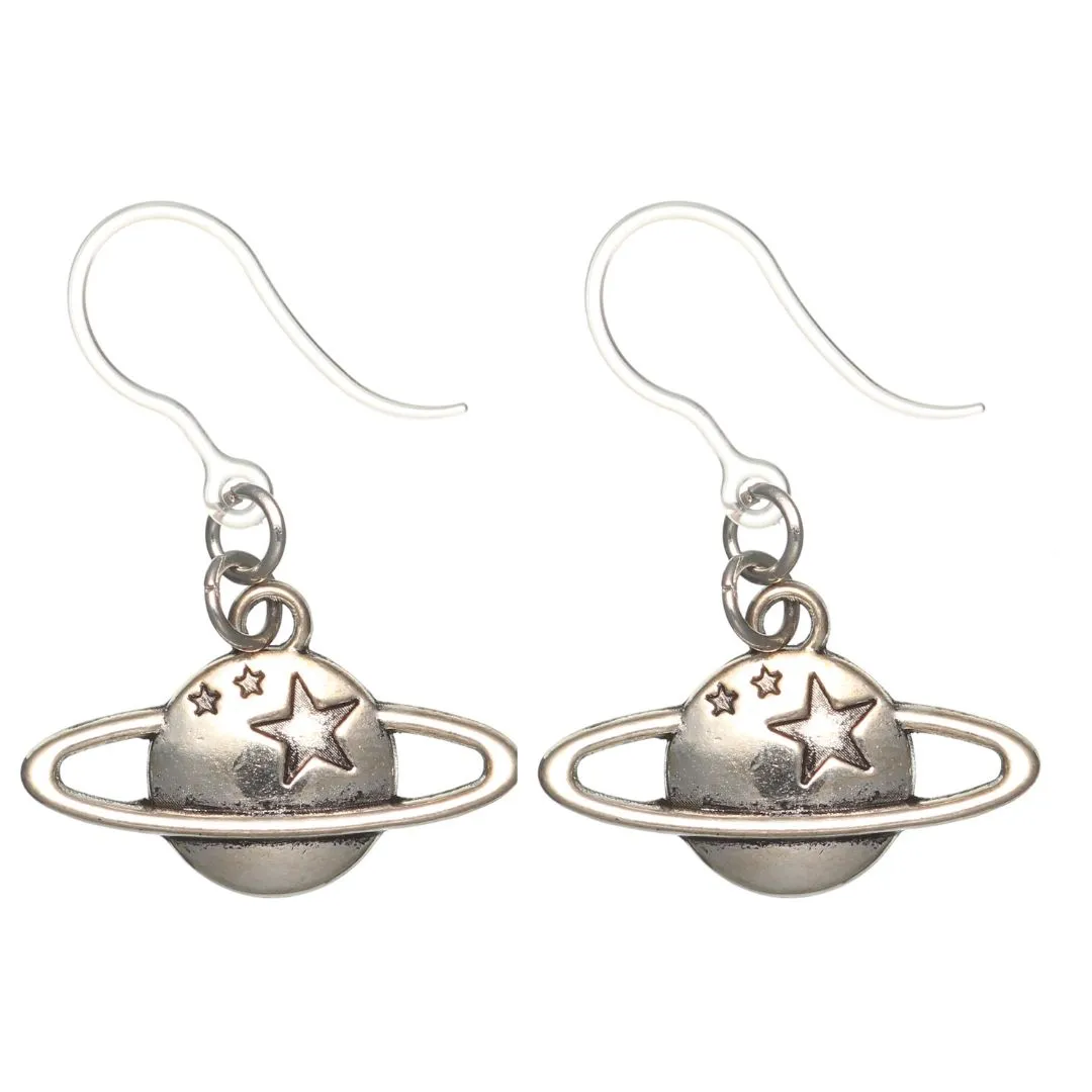 Silver Ringed Planet Dangles Hypoallergenic Earrings for Sensitive Ears Made with Plastic Posts