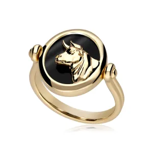 Sternzeichen Taurus Schwarzer Onyx Flip Ring