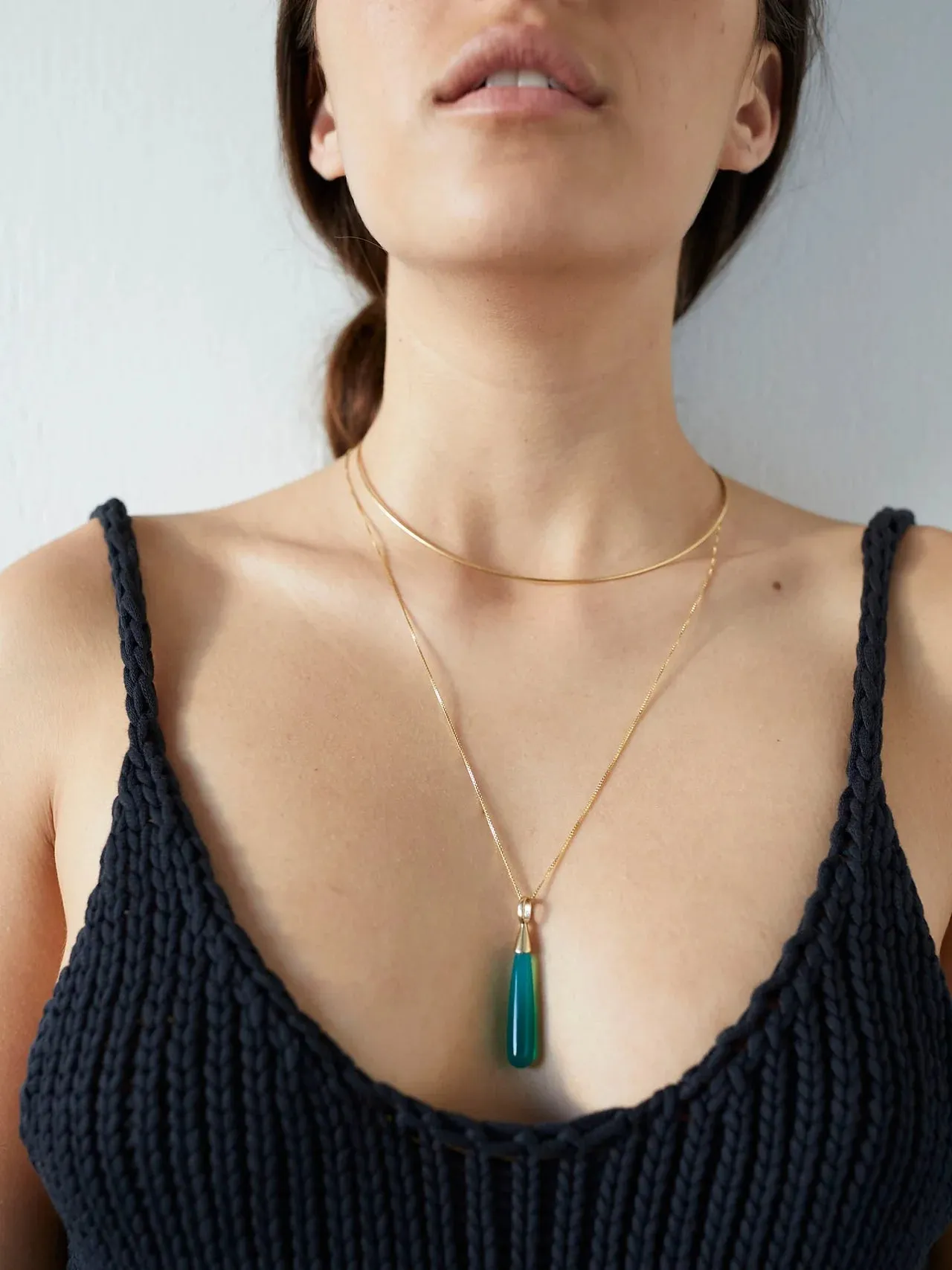 Teardrop Necklace in Green Onyx