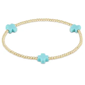 Turquoise Signature Cross Gold Pattern 2mm Bead Bracelet