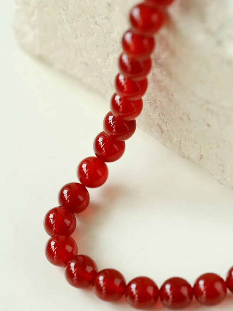 Vintage Red  Agate 12mm Round Beaded Necklace