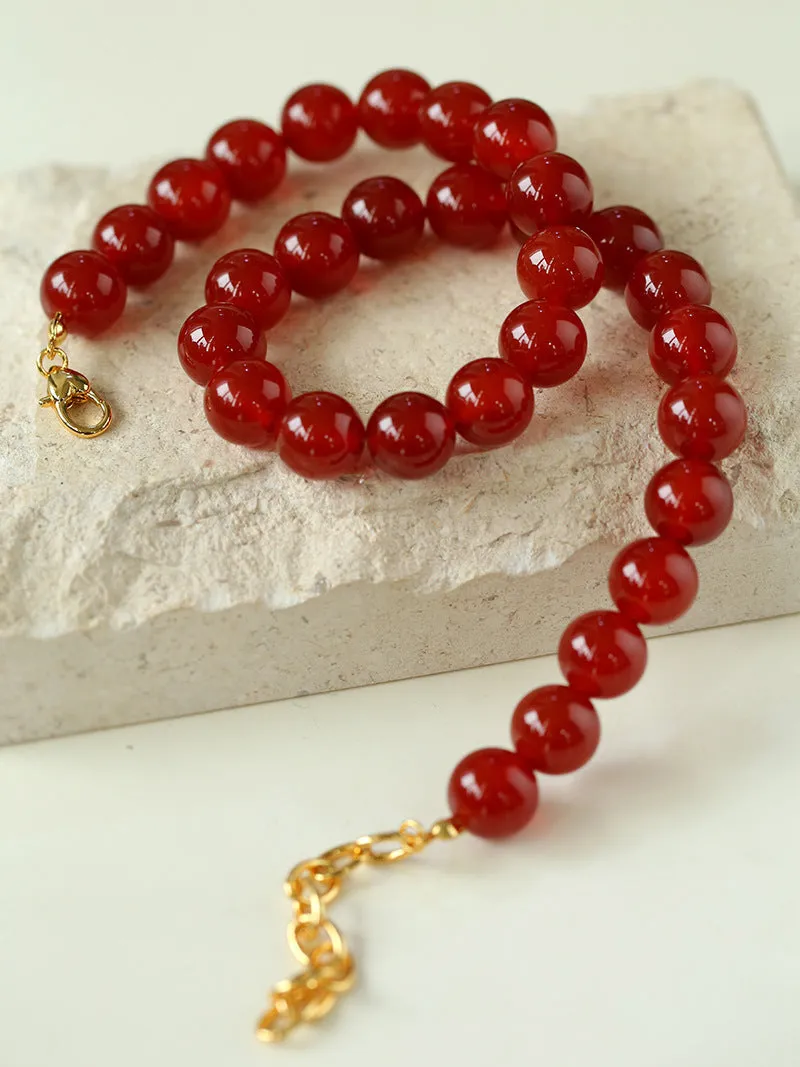 Vintage Red  Agate 12mm Round Beaded Necklace