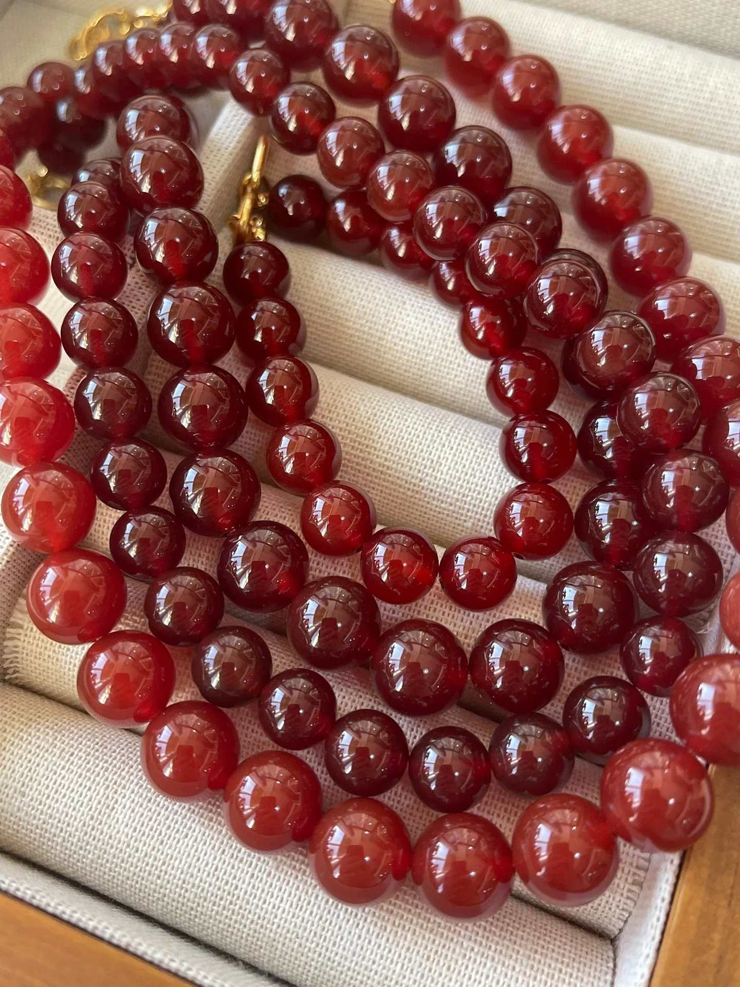 Vintage Red  Agate 12mm Round Beaded Necklace