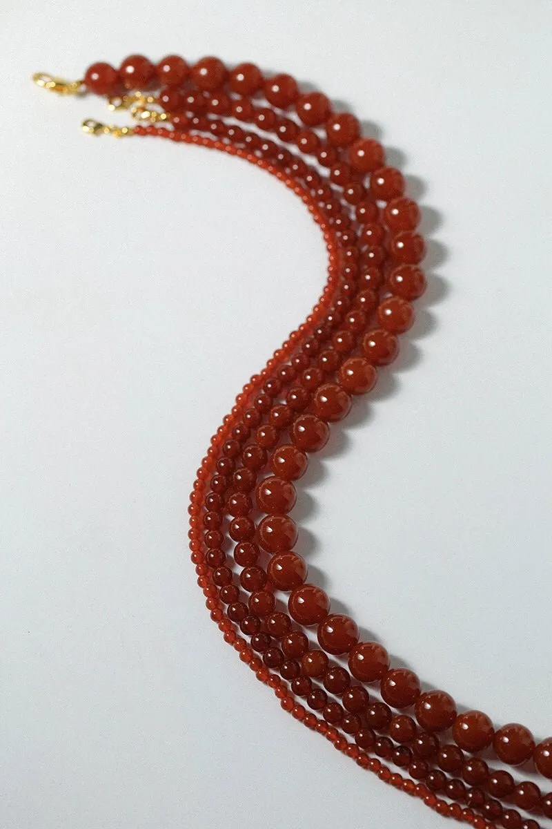 Vintage Red  Agate 12mm Round Beaded Necklace