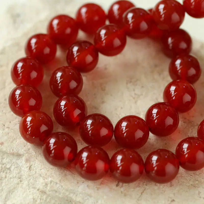 Vintage Red  Agate 12mm Round Beaded Necklace